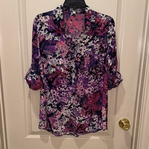Express Portofino Blouse 
Purple Multi Floral Button-Down Blouse